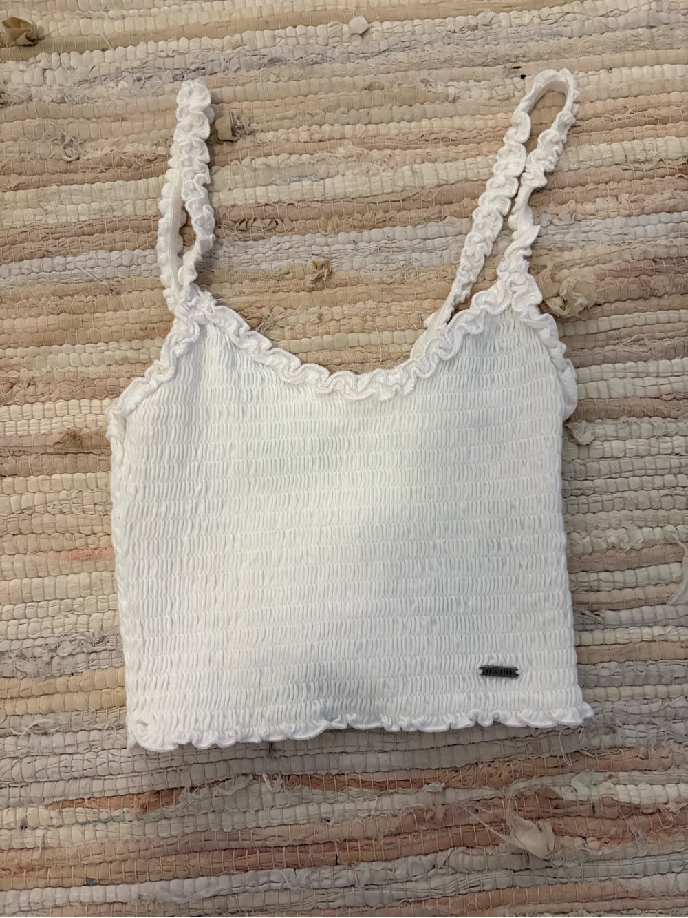 Hollister White Smocked Ruffle Strap Cami